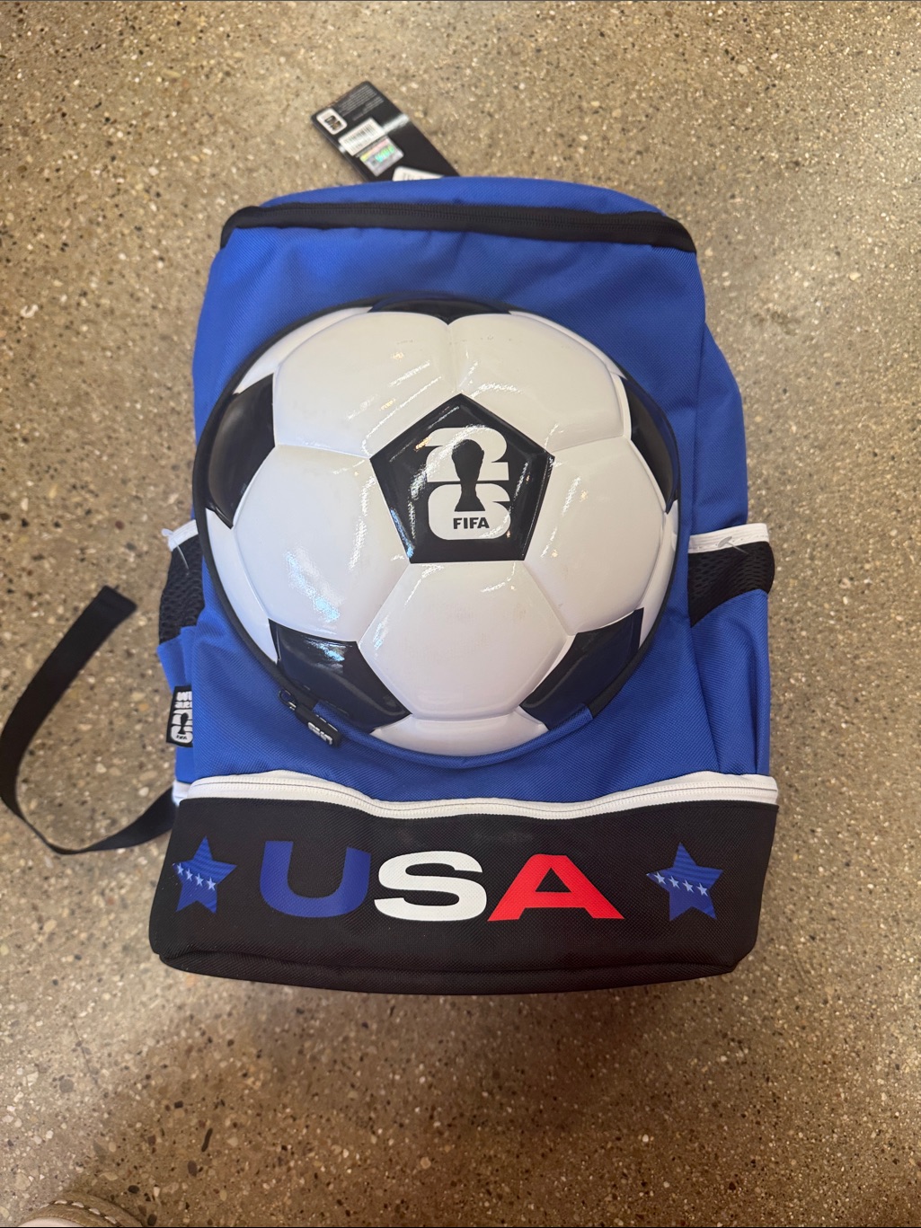 Blue Usa Soccer Backpack With Front Ball Pod